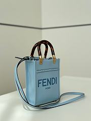 Colestore Fendi Sunshine Shopper Mini Handbag Blue Leather 13×6×18cm - 6