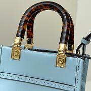 Colestore Fendi Sunshine Shopper Mini Handbag Blue Leather 13×6×18cm - 4