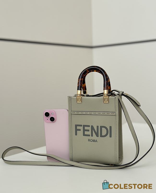 Colestore Fendi Sunshine Shopper Mini Handbag Green Leather 13×6×18cm - 1