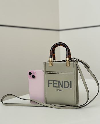 Colestore Fendi Sunshine Shopper Mini Handbag Green Leather 13×6×18cm