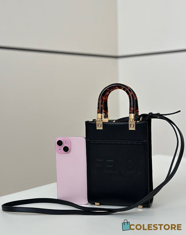Colestore Fendi Sunshine Shopper Mini Handbag Black Leather 13×6×18cm - 1