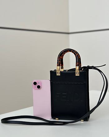 Colestore Fendi Sunshine Shopper Mini Handbag Black Leather 13×6×18cm