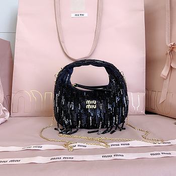 Colestore  Miu Miu Black Wander Satin Mini-bag With Crystal And Sequin Fringe 17x10x6cm