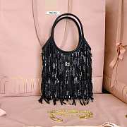 Colestore  Miu Miu Black Ivy Satin Handbag With Crystal And Sequin Fringe  20x24 cm - 1