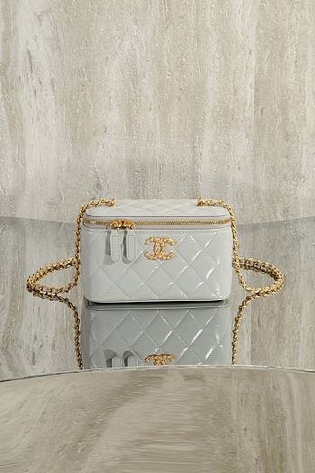 Colestore Chanel Vanity Case With Chain Shiny Lambskin & Gold-Tone Metal Light Gray 9.5 × 17 × 8 cm