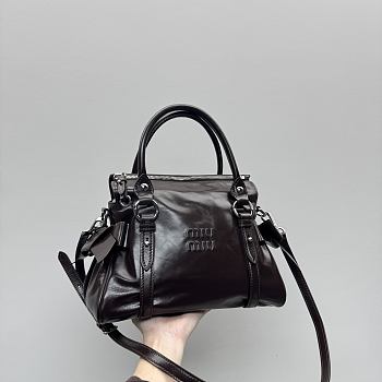Colestore Miu Miu Leather Handbag With Shoulder Strap Dark Brown 27 × 13 × 24 cm