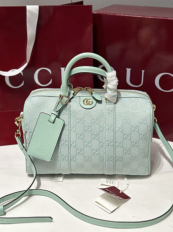 Colestore Gucci Ophidia Medium Boston Bag Icy Blue GG Canvas 30x16x20cm