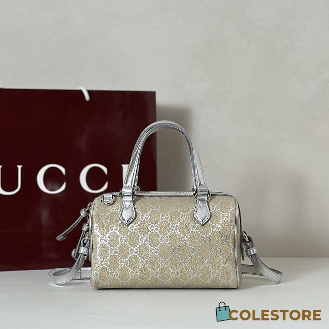 Colestore Gucci GG Emblem Small Boston Bag Silver GG Fabric 20.5x14x11.5cm - 1