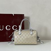 Colestore Gucci GG Emblem Small Boston Bag Silver GG Fabric 20.5x14x11.5cm - 1