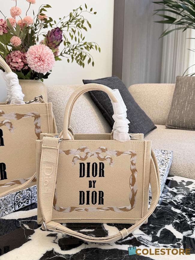 Colestore Dior Small Dior Book Tote with Strap Beige, Pink and Black Book Cover Embroidery 26x22x8cm - 1