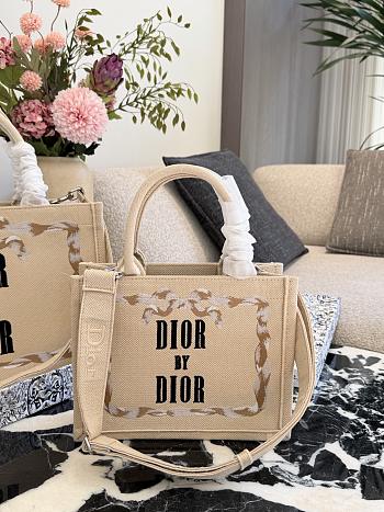 Colestore Dior Small Dior Book Tote with Strap Beige, Pink and Black Book Cover Embroidery 26x22x8cm