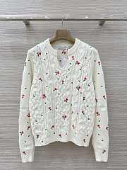 Colestore Dior Dioramour Embroidered Long-Sleeved Sweater Ecru Cashmere Cable-Knit with Multicolor Doves & Roses Motif  - 1