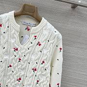 Colestore Dior Dioramour Embroidered Long-Sleeved Sweater Ecru Cashmere Cable-Knit with Multicolor Doves & Roses Motif  - 6