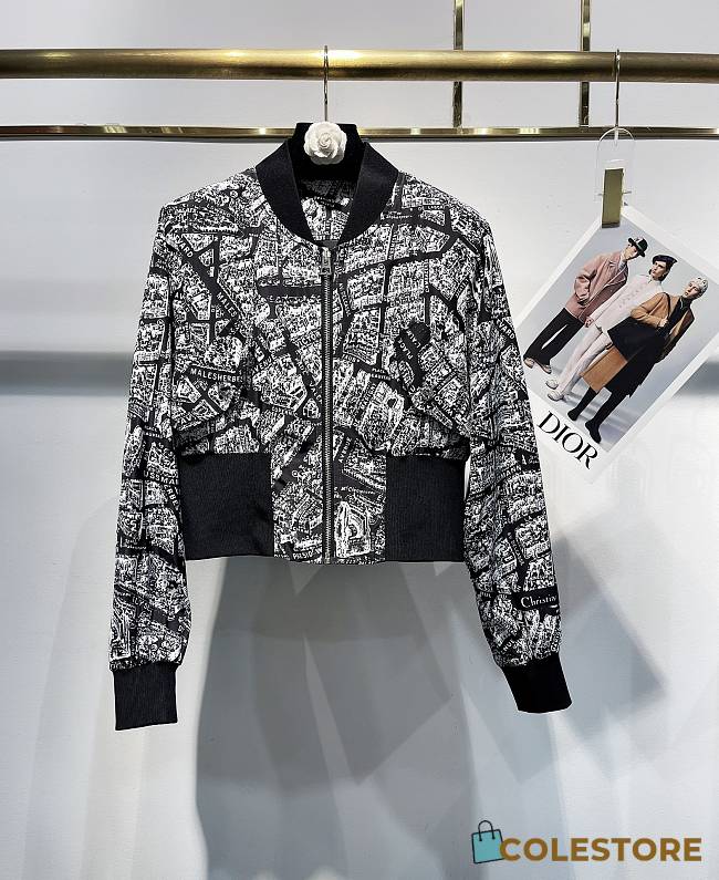 Colestore Dior Black and White Plan de Paris Embroidery Bomber Jacket - 1