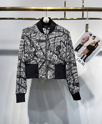 Colestore Dior Black and White Plan de Paris Embroidery Bomber Jacket
