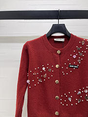 Colestore Miu Miu Sequin & Pearl Wool Cardigan Red - 5