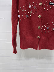 Colestore Miu Miu Sequin & Pearl Wool Cardigan Red - 3
