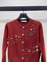 Colestore Miu Miu Sequin & Pearl Wool Cardigan Red - 2