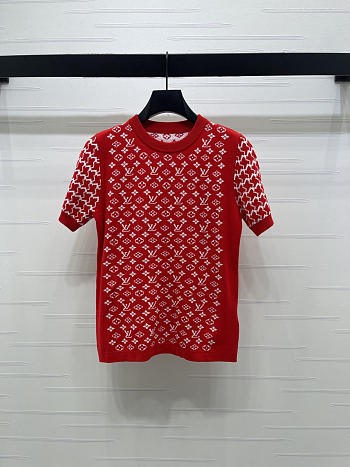 Colestore Louis Vuitton Monogram Honeycomb Knit Top Red