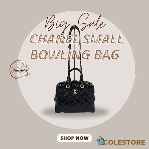 Colestore Chanel Small Bowling Bag Patent Crumpled Calfskin & Gold-Tone Metal Black 17x21x13cm - 1