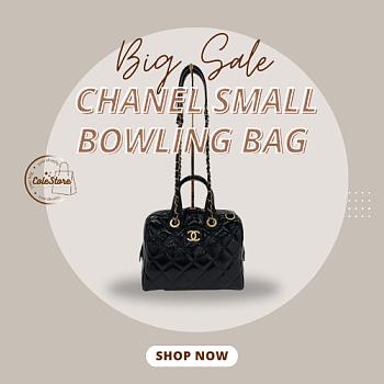 Colestore Chanel Small Bowling Bag Patent Crumpled Calfskin & Gold-Tone Metal Black 17x21x13cm