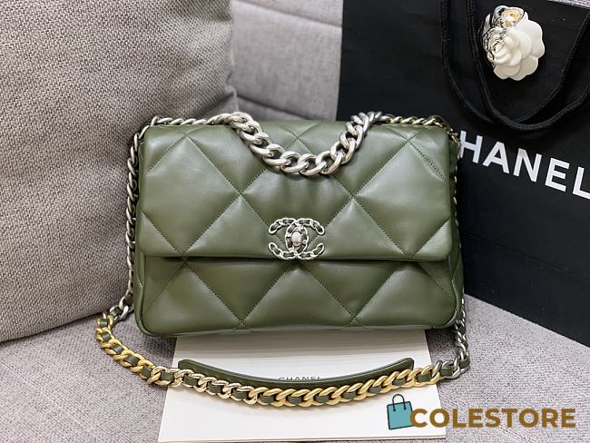 Colestore Chanel Bag 19 Glossy sheepskin, gold-plated, silver-plated & ruthenium-plated metal Dark Green 30x16x9cm - 1
