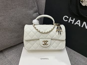 Colestore Chanel White Quilted Lambskin Top Handle Mini Flap Bag Pale Gold Hardware, Charm 20x14x7cm