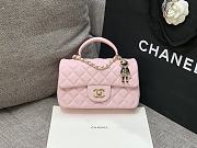 Colestore Chanel Pink Quilted Lambskin Top Handle Mini Flap Bag Pale Gold Hardware, Charm 20x14x7cm - 1
