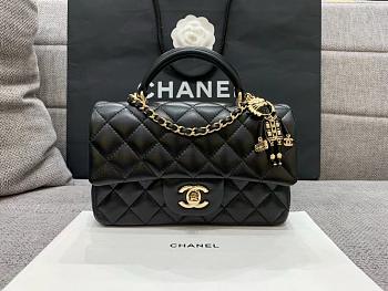 Colestore Chanel Black Quilted Lambskin Top Handle Mini Flap Bag Pale Gold Hardware, Charm 20x14x7cm