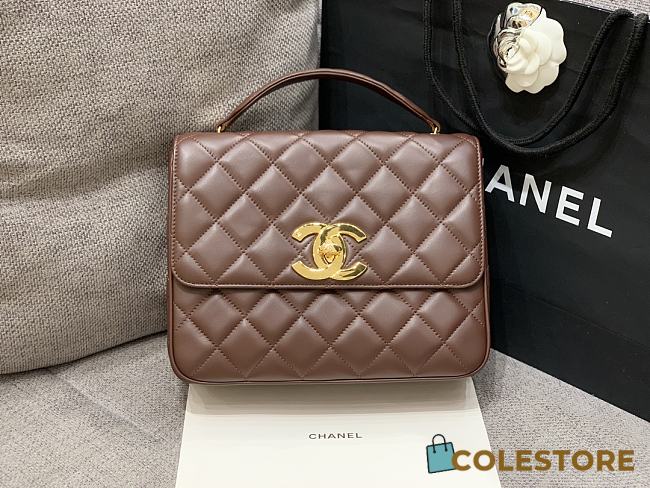 Colestore Chanel Trendy CC Brown Lambskin Top Handle 25x20x9cm - 1