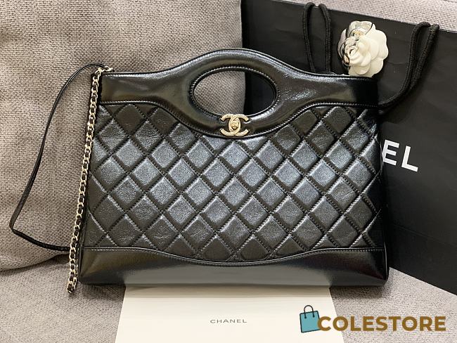 Colestore Chanel 31 Shopping Bag Shiny Lambskin & Ruthenium-Finish Metal Black 30x36x9cm - 1