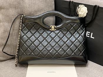 Colestore Chanel 31 Shopping Bag Shiny Lambskin & Ruthenium-Finish Metal Black 30x36x9cm