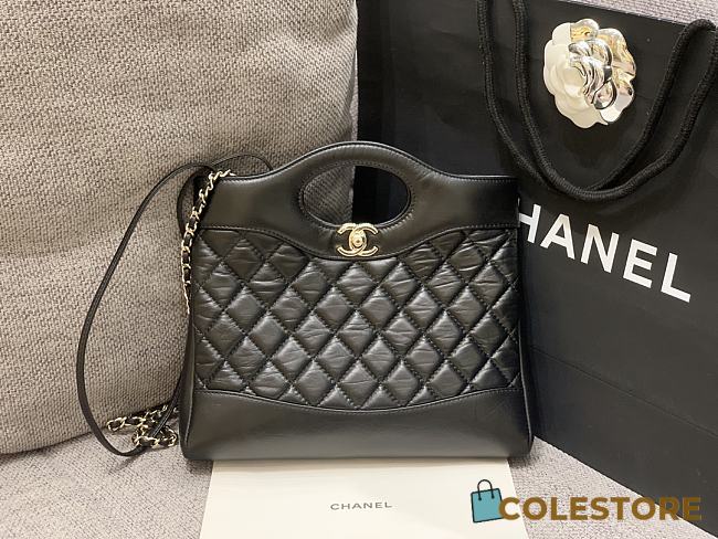 Colestore Chanel 31 Mini Shopping Bag   Shiny Lambskin & Ruthenium-Finish Metal  Black 22x23x5.5cm - 1