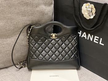 Colestore Chanel 31 Mini Shopping Bag   Shiny Lambskin & Ruthenium-Finish Metal  Black 22x23x5.5cm