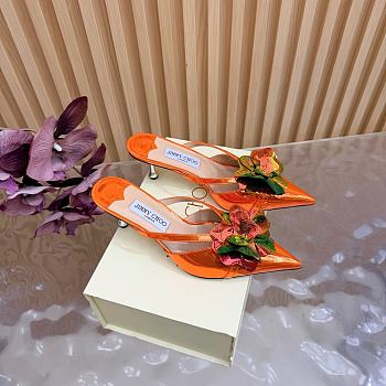 Colestore Jimmy Choo Floral Appliqué Patent Leather Mules Orange