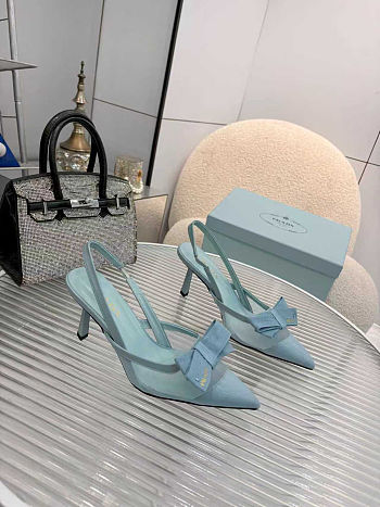 Colestore Prada Pointed-Toe Slingback Pumps with Bow Blue