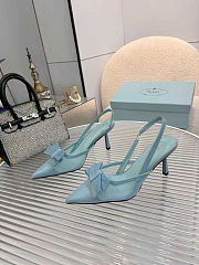 Colestore Prada Pointed-Toe Slingback Pumps with Bow Blue - 4