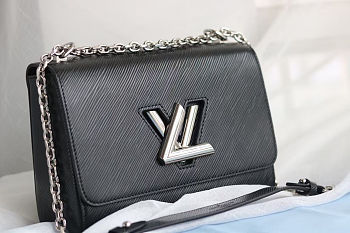 Colestore Louis Vuitton Twist MM Epi Black Silver Hardware 23x18x8cm