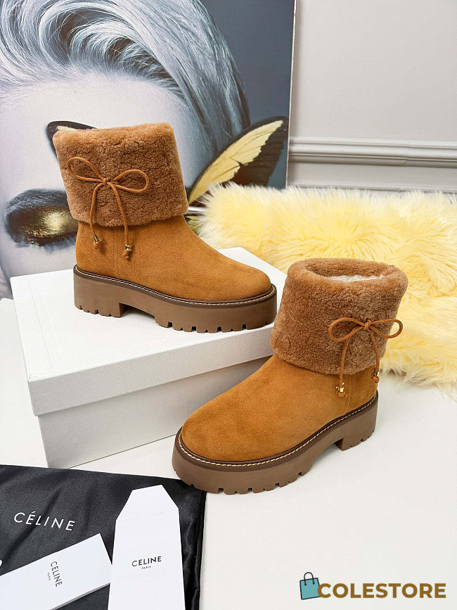 Colestore Celine Bulky Suede and Shearling Cropped Boots - 1