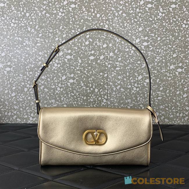Colestore Valentino Garavani DeVain Small Shoulder Bag in Laminated Nappa Leather Gold 23.5x12x3cm - 1