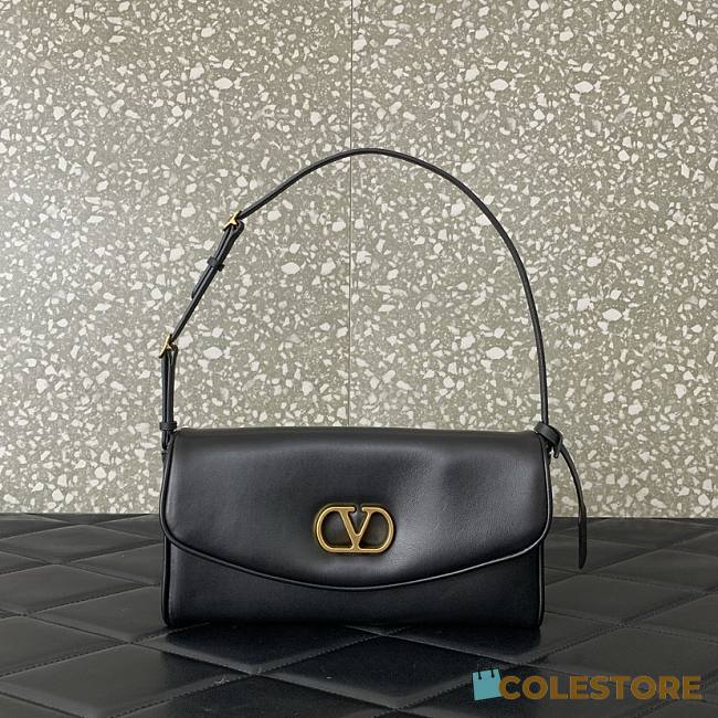 Colestore Valentino Garavani DeVain Small Shoulder Bag in Laminated Nappa Leather Black 23.5x12x3cm - 1