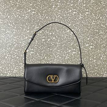 Colestore Valentino Garavani DeVain Small Shoulder Bag in Laminated Nappa Leather Black 23.5x12x3cm