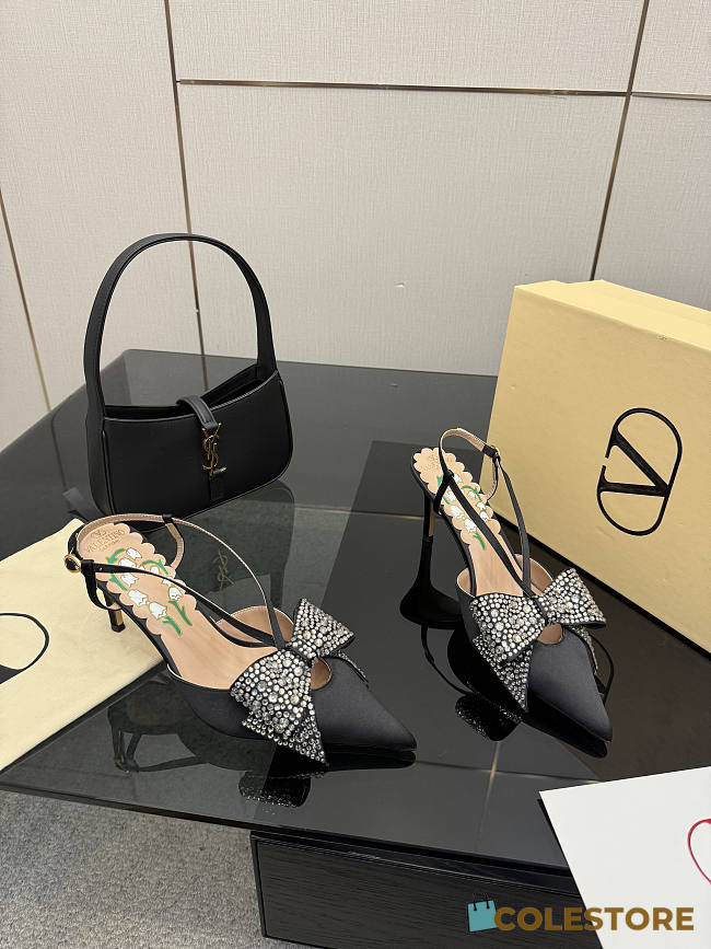 Colestore Valentino Garavani 80mm Bowow Embellished Satin Slingback Pumps - 1