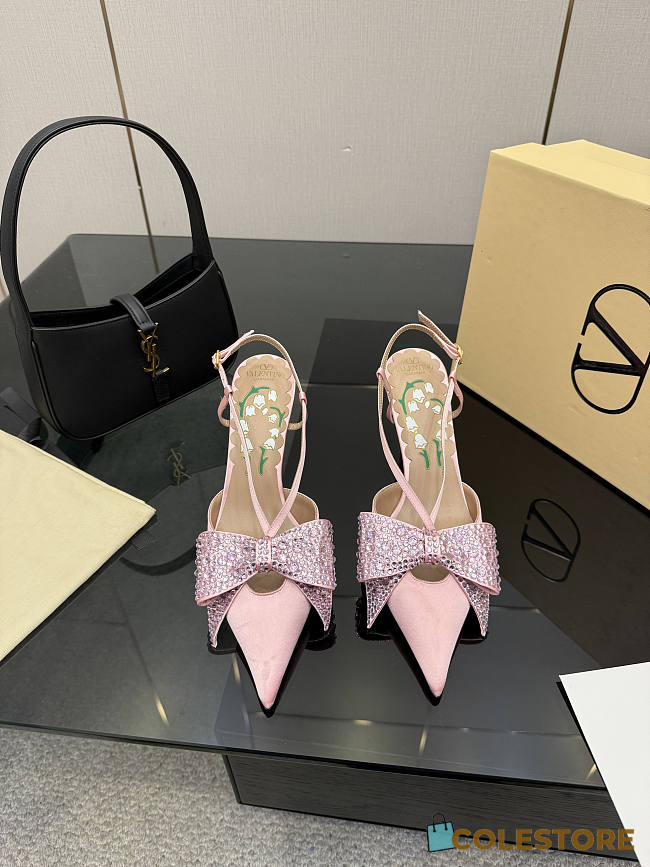 Colestore Valentino Garavani 80mm Bowow Embellished Satin Slingback Pumps Pink - 1