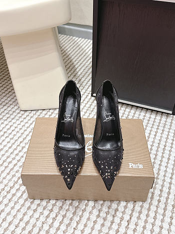 Colestore Christian Louboutin Follies Strass 85 mm Pumps Mesh and Suede Black