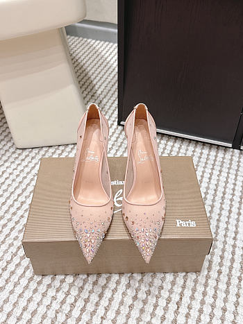 Colestore Christian Louboutin Follies Strass 85 mm Pumps Mesh and Suede Light Silk