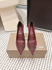 Colestore Christian Louboutin Follies Strass 85 mm Pumps Mesh and Suede Burgundy - 1