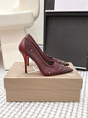 Colestore Christian Louboutin Follies Strass 85 mm Pumps Mesh and Suede Burgundy - 6