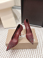 Colestore Christian Louboutin Follies Strass 85 mm Pumps Mesh and Suede Burgundy - 4