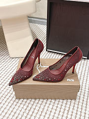 Colestore Christian Louboutin Follies Strass 85 mm Pumps Mesh and Suede Burgundy - 3